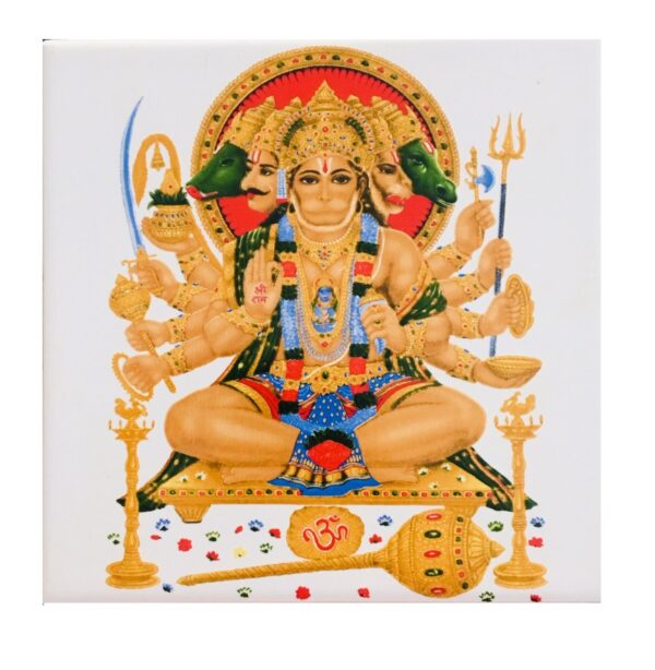 SHOP BY ROOM Ceramic Panch Mukhi Lord Hanuman Tiles for Home Entrance, Temple, Office - 6 x 6 Inch